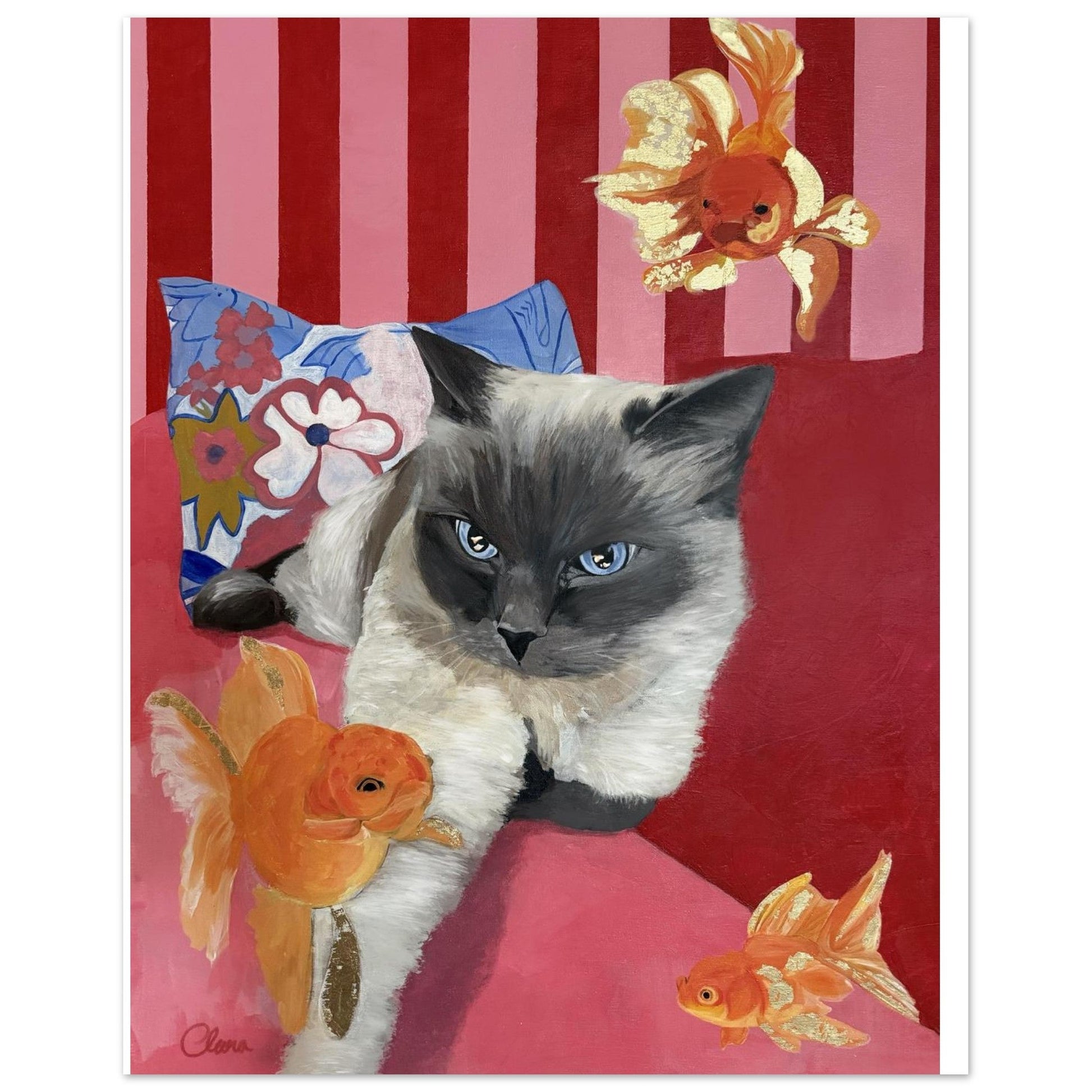 Disa Fierce - Cat & Goldfish Fine Art Print - BYCLARA