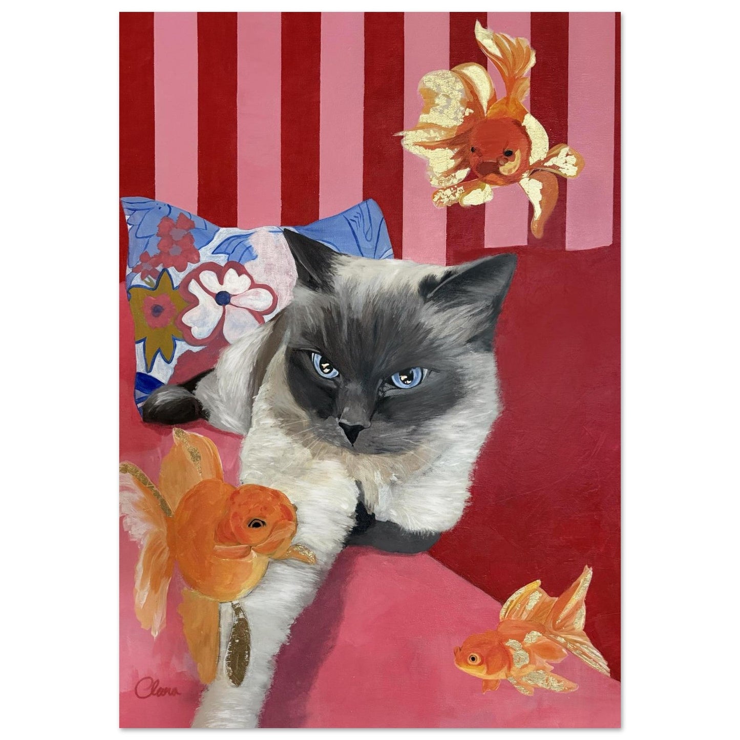 Disa Fierce - Cat & Goldfish Fine Art Print - BYCLARA
