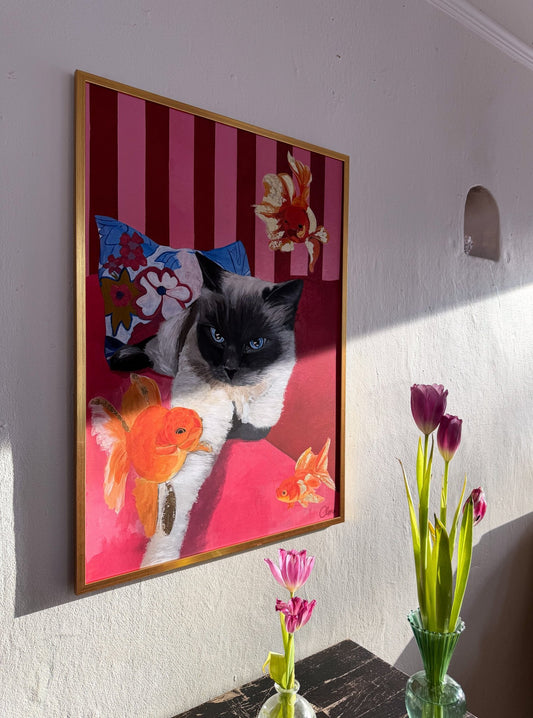 Disa Fierce - Cat & Goldfish Fine Art Print - BYCLARA