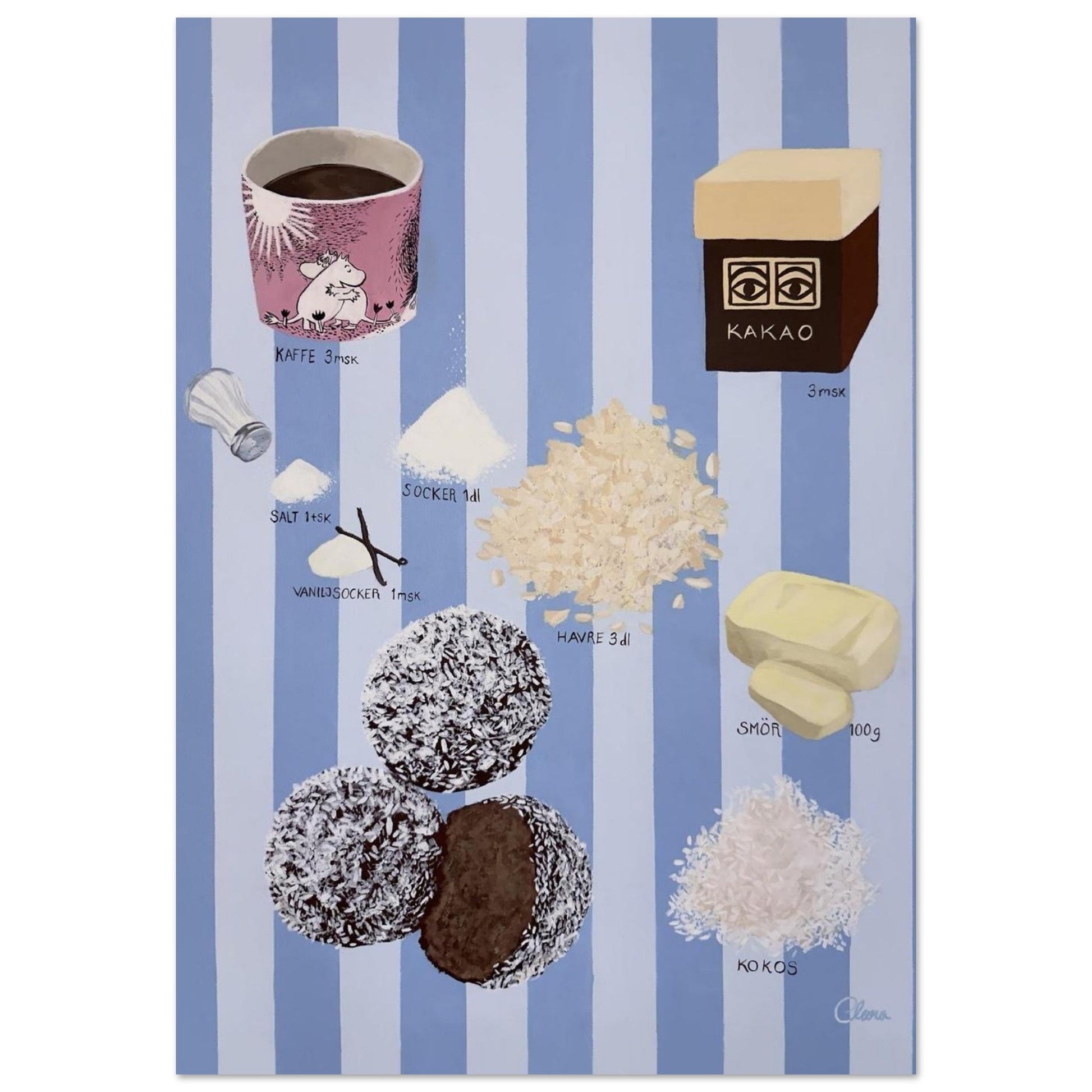 Swedish Fika "Chokladboll" - Nordic Baking Recipe Fine Art Print - BYCLARA